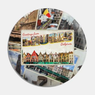 Greetings from Bruges in Belgium Vintage style retro souvenir Pin