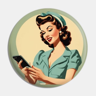 Nostalgia Vintage Mobile Connect Pin Up Girl Art Pin