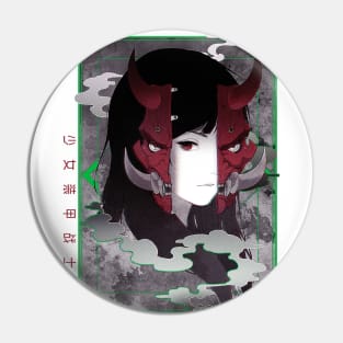 Samurai Demon Mask Girl Vaporwave Cyberpunk Pin