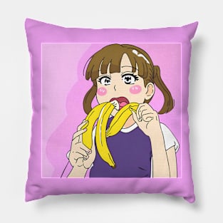 Cute girl eating banana Pillow