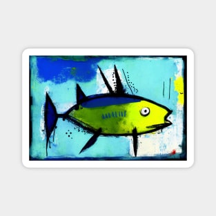 Colorful Tropical Fish Painting in Blue and Yellow Magnet