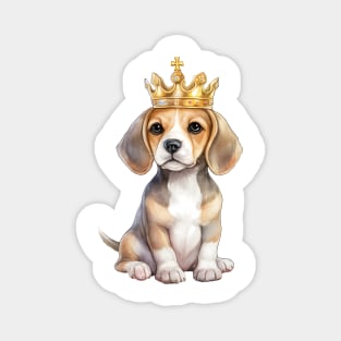 Watercolor Beagle Dog Wearing a Crown Magnet