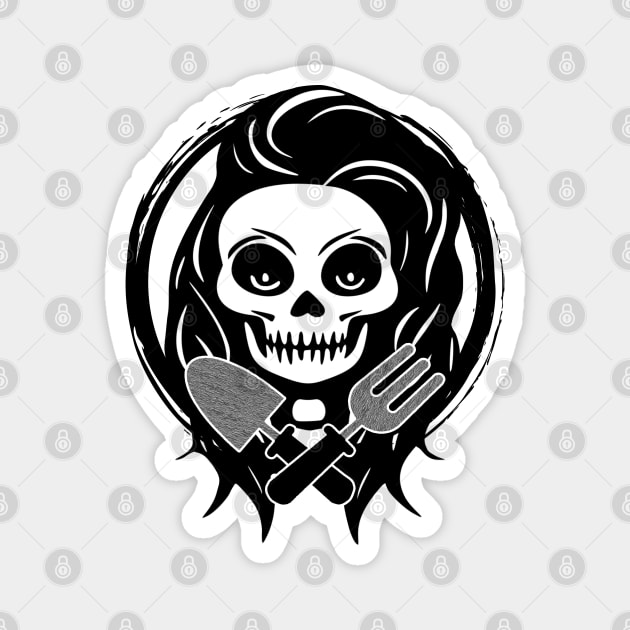 Female Gardener Skull and Garden Tools Black Logo Magnet by Nuletto