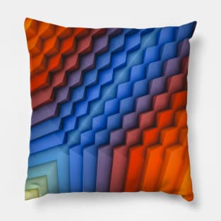 Exponential Edges Fire Red and Water Blue Geometric Abstract Artwork Pillow