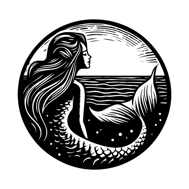 Woodcut Mermaid by n23tees