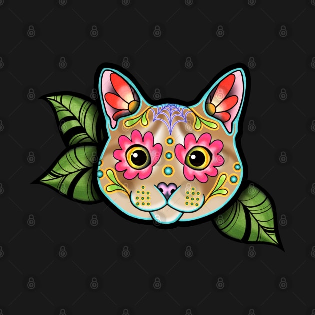 Orange Tabby Cat - Day of the Dead Sugar Skull Kitty by prettyinink