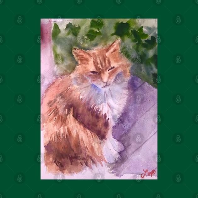 Orange fluffy kitty watercolor by BakersDaughter