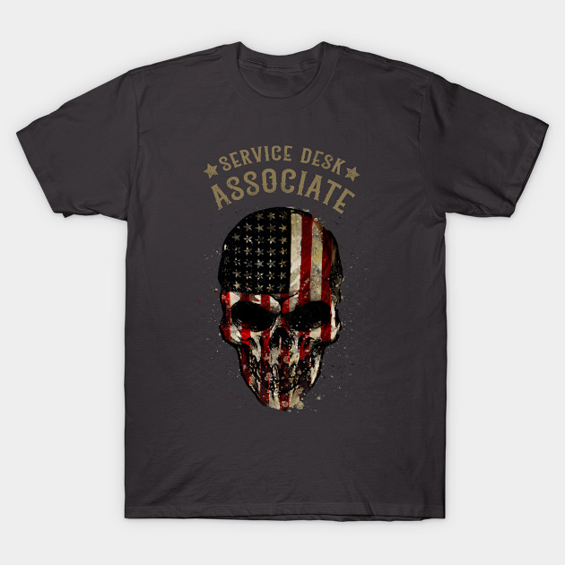 Disover Service Desk Associate - Watercolor Skull in American Flag Design - Service Desk Associate - T-Shirt