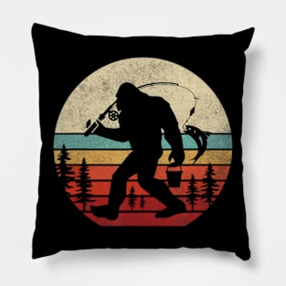 Bigfoot Fishing Retro Sasquatch Dad Men Kids Pillow