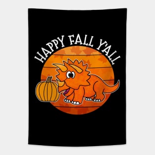 Happy Fall Y'All Dinosaur Triceratops Pumpkin Autumn Thanksgiving Tapestry