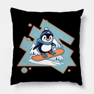 Penguin Snowboarding Pillow