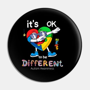 Autism Awareness Cute heart  Its Ok To Be Different T-Shirt Pin