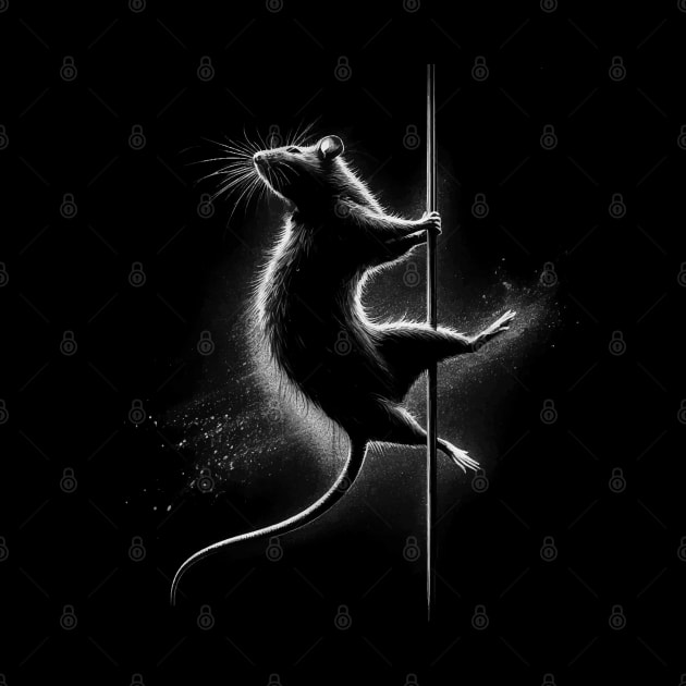 Monochromatic Black And White Rat Pole Dancing by TomFrontierArt