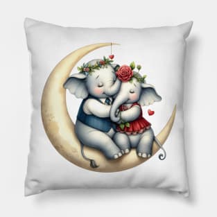 Valentine Elephant Couple on Moon Pillow