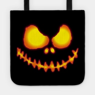 Scary pumpkin face with neon effect and fire colors Tote