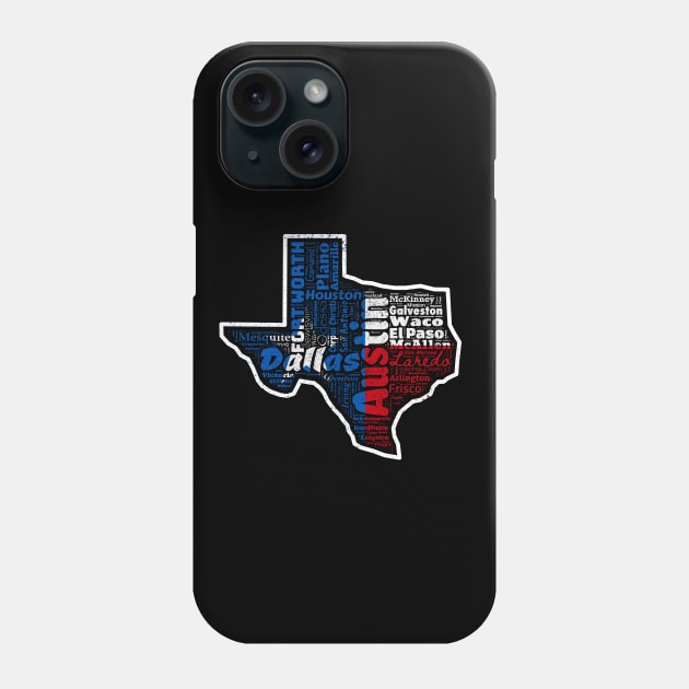 Texas State Map Flag With Cities Phone Case by Cibernetico