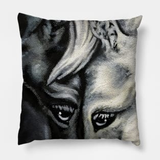 Black and White Horses Pillow