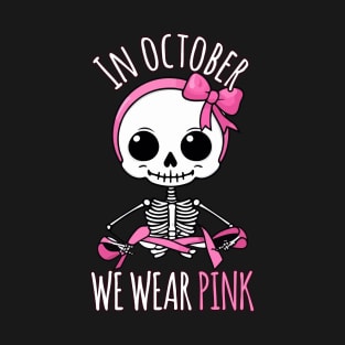 Kawaii Cute Pink Skeleton - Breast Cancer Awareness Halloween Design T-Shirt