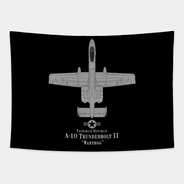 A-10 Thunderbolt II "Warthog" Tech Drawing Military Airplane Tapestry by DesignedForFlight