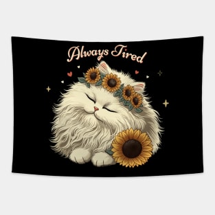 Always Tired White Kitty Cat Tapestry