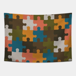 Retro Groovy Puzzle Pieces- Deep Autumn Puzzles Seasonal Palette Tapestry