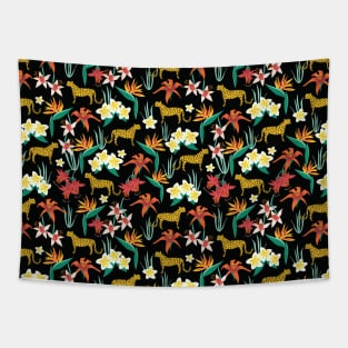 Cheetahs Between Tropical Flowers Tapestry