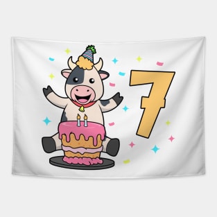 I am 7 with cow - kids birthday 7 years old Tapestry