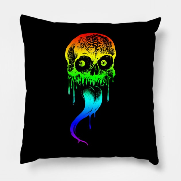 Licking Rainbow Skull Pillow by wildsidecomix