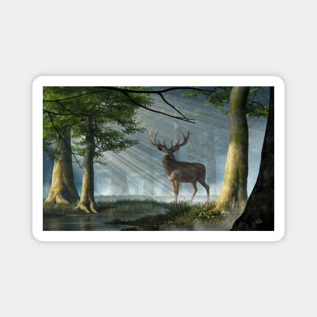 Red Deer in the Deep Forest Magnet by DanielEskridge