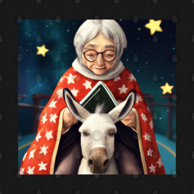 Old Lady on a Donkey with Stars by JohnCorney