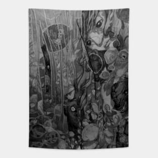 Girl in flowers, black and white Tapestry