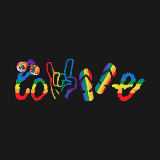 Love LGBT Gay rainbow Flag Fliplop hand sign summer Colorful T-Shirt
