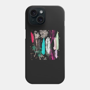 Feathers Pink, Turquoise, Grey and Gold Specks Phone Case