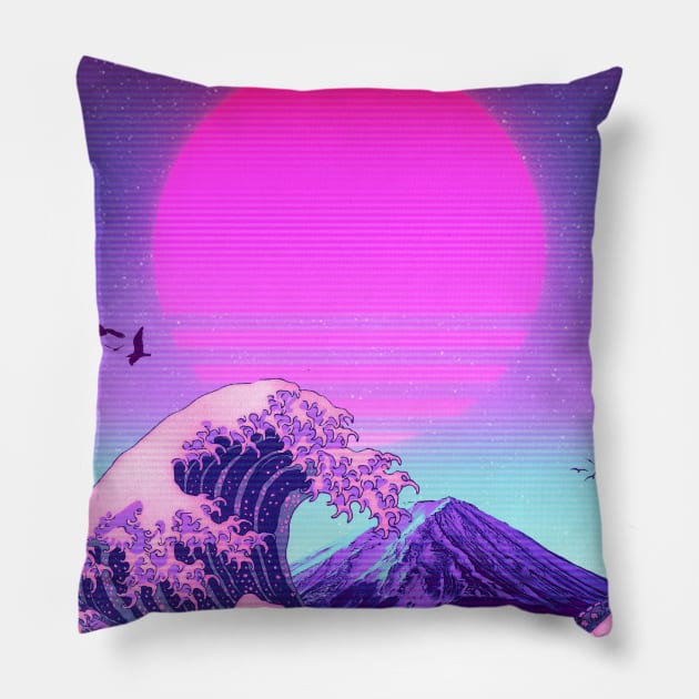 Kanagawa wave fuji 80s Pillow by mrcatguys