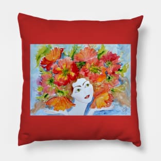 Poppy Queen Watercolor Painting Pillow