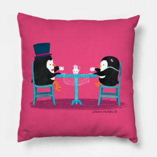 Two Penguins drinking tea on a date Pillow