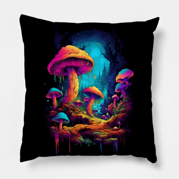 Psychodelic mushrooms trip Pillow by KATTTYKATTT