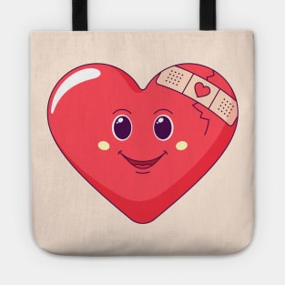 Cracked red heart with restoring patch Tote