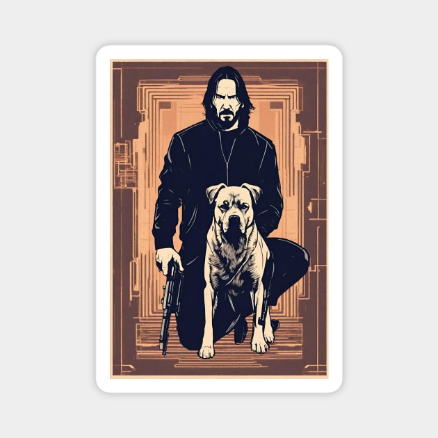 John Wick With Parabellum and His Trusty Dog Sunset Vintage Retro Movie Magnet by 3dozecreations