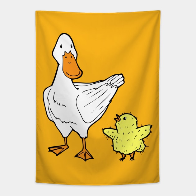 The One With A Chick And A Duck Tapestry by deancoledesign