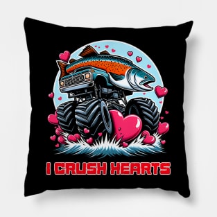 Monster Truck I Crush Hearts Salmon Valentines Pillow