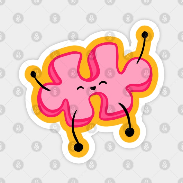 Happy Pink Jumping Jigsaw Puzzle Piece Magnet by Squeeb Creative
