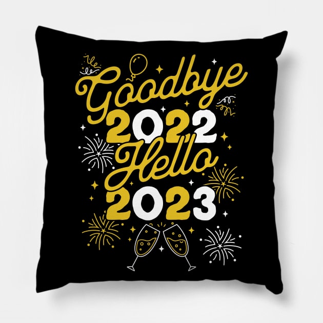 Goodbye 2022 Hello 2023 - Happy New Year Day Party Pillow by OrangeMonkeyArt