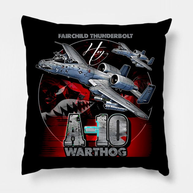 A10 Warthog Fairchild Thunderbolt USAF Fighter Aircraft Pillow by aeroloversclothing