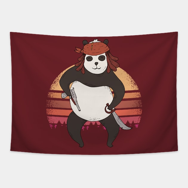 Panda In Pirate Outfit Tapestry by TomCage