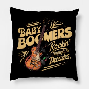 "Retro Riffs: Baby Boomers Rockin' the Decades" Pillow