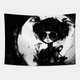 Victorian woman in sunglasses portrait Ink Brushstrokes Tapestry