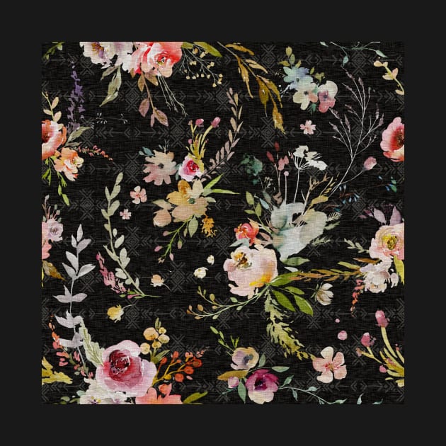 Boho Meadow Floral - Black by SugarPineDesign