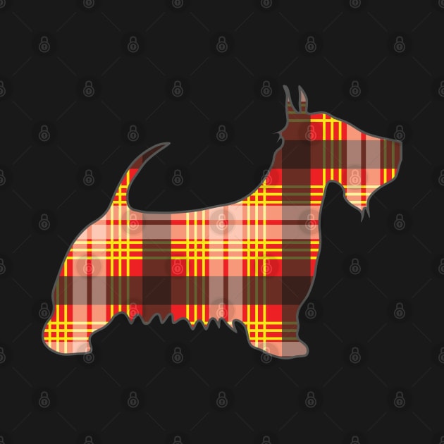 Red, Yellow and Black Tartan Scottish Terrier Dog Silhouette by MacPean