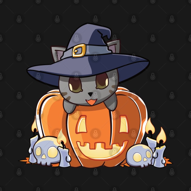 Grey cat in a pumpkin by Myanko